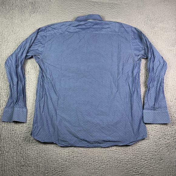 Maceoo Shirt Mens 2XL 6 Blue Button Up Long Sleeve 100% Linen Jacquard Geometric - Picture 5 of 10